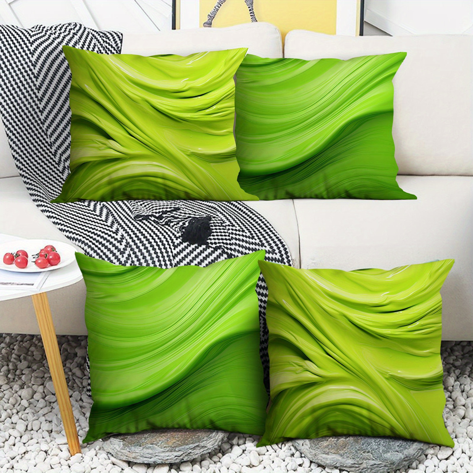 

Fluorescent Green Silky Texture Throw Pillow Covers Set Of 4, 100% Polyester Woven, Contemporary Decorative Pillowcases With Zip Closure, For Office, Bedroom, Living Room, Patio - Machine Washable