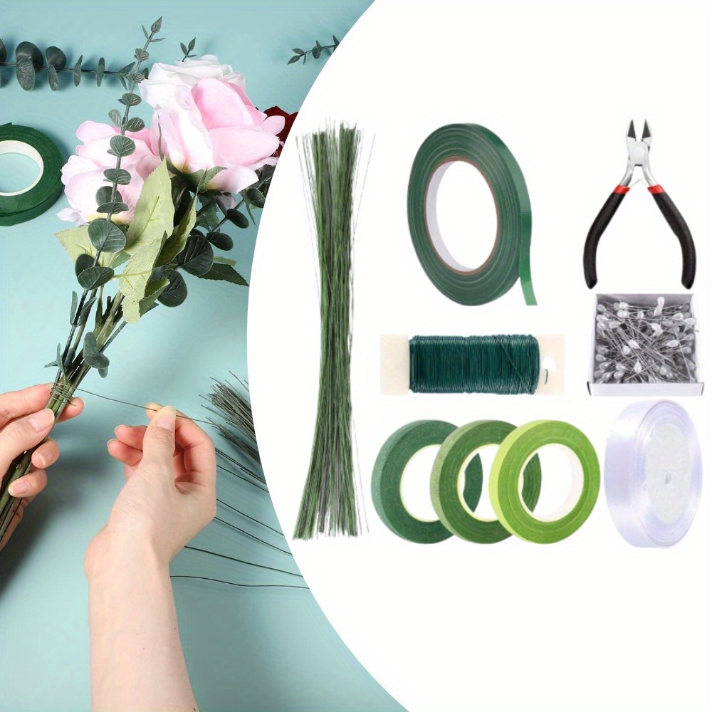 

Tool Set Floral Tape And Floral Wire Flower Arrangement Kit, Green Floral Tape And Brooch Wire Cutter 22 Gauge Flower Stem Wire For Wreath Making Supplies (8-pack)