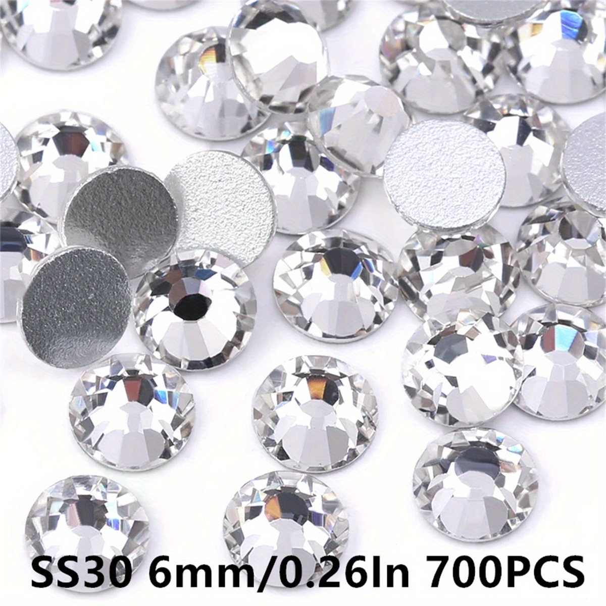 E-shop 700-5000 Stück Klare Weiße 3D Nagelkunst Dekoration Strasssteine Silberfarbene Flachrücken Strasssteine Glitzer Edelsteine SS6-SS30