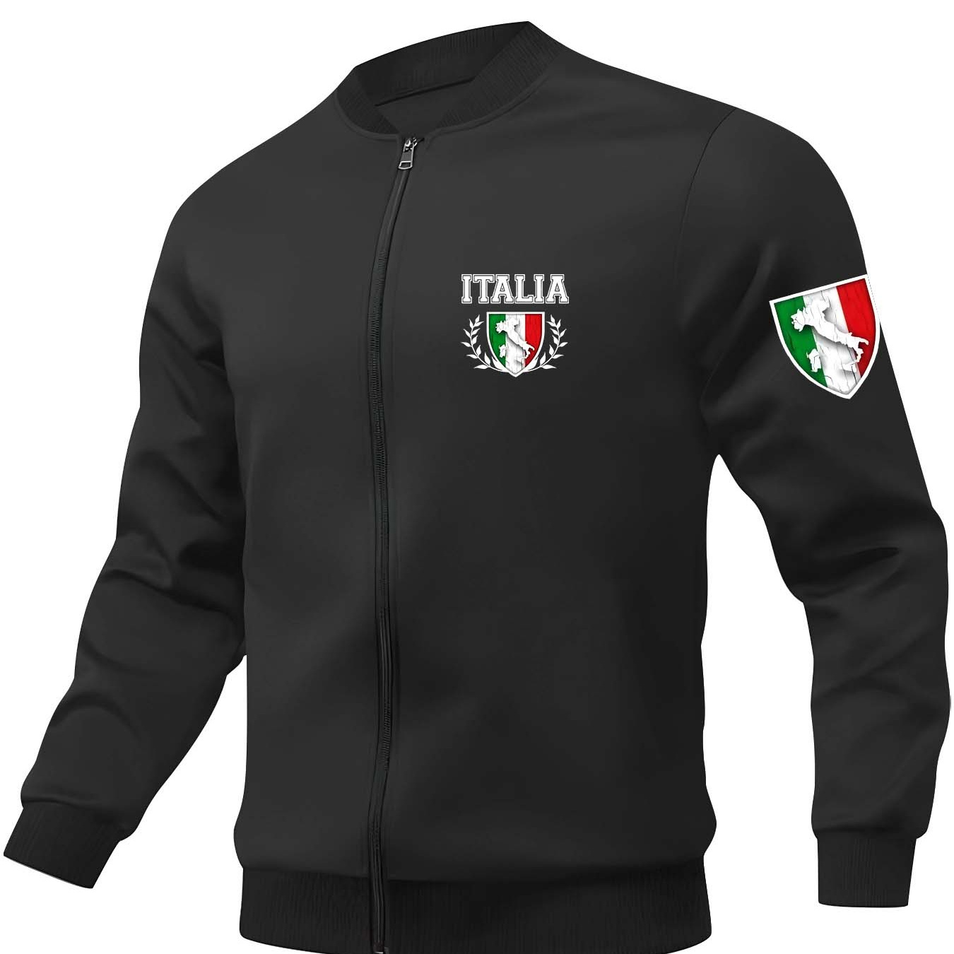 

Men's Trendy Italian Print Jacket - Slim Fit Casual Polyester Elastane , Stand Collar, Machine Washable For Autumn/winter