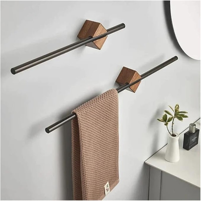 

Barre porte-serviettes et réglable en acier inoxydable avec en bois naturel - Facile à installer, support pour la décoration de de bain, porte-serviettes