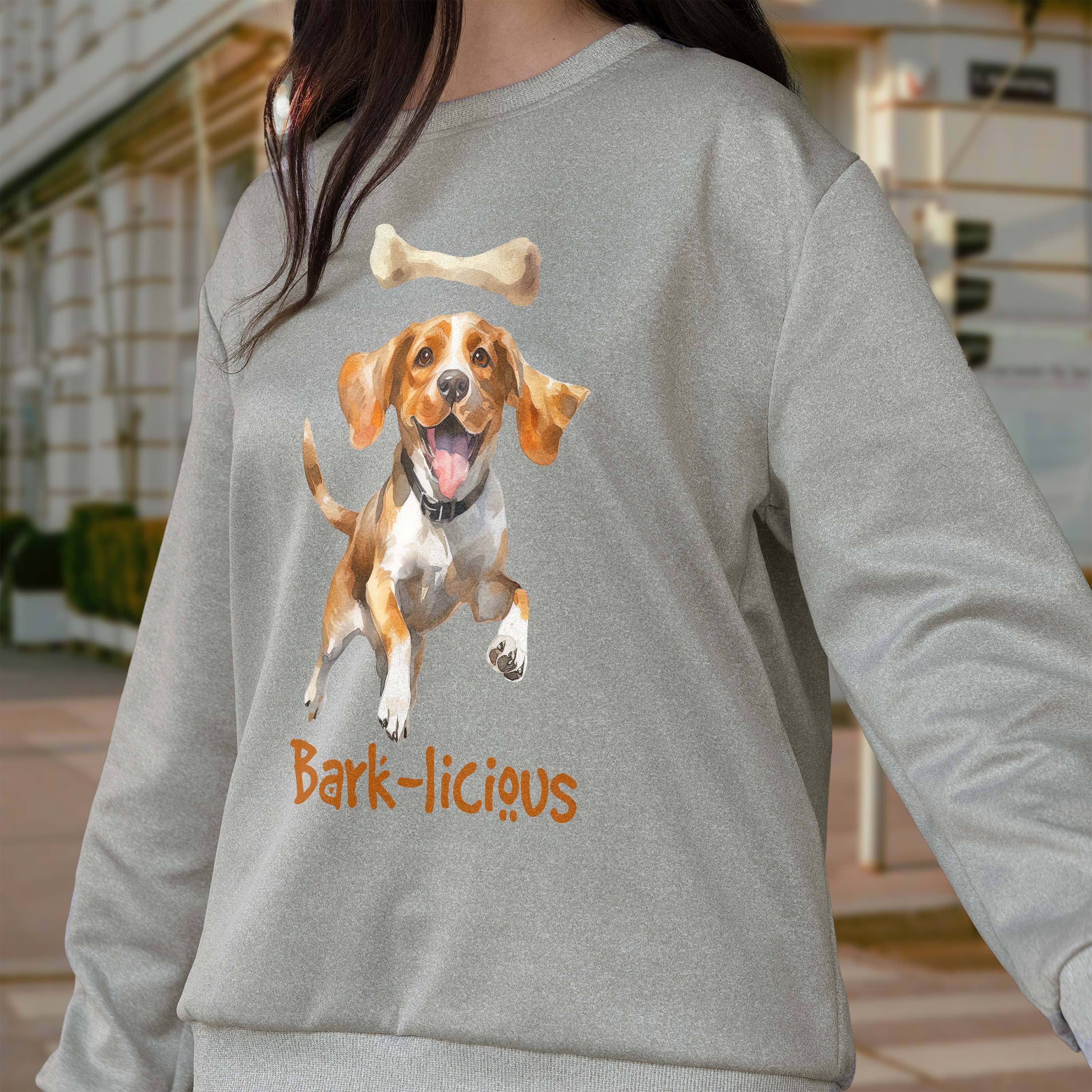 

Women's Casual Round Neck Sweatshirt, 3 Colors, Beagle Dog Print With Cartoon Bone, 250g Soft Polyester, Stretchy Knit Fabric, Fashionable Pullover Hoodie For All , Adult Sizes