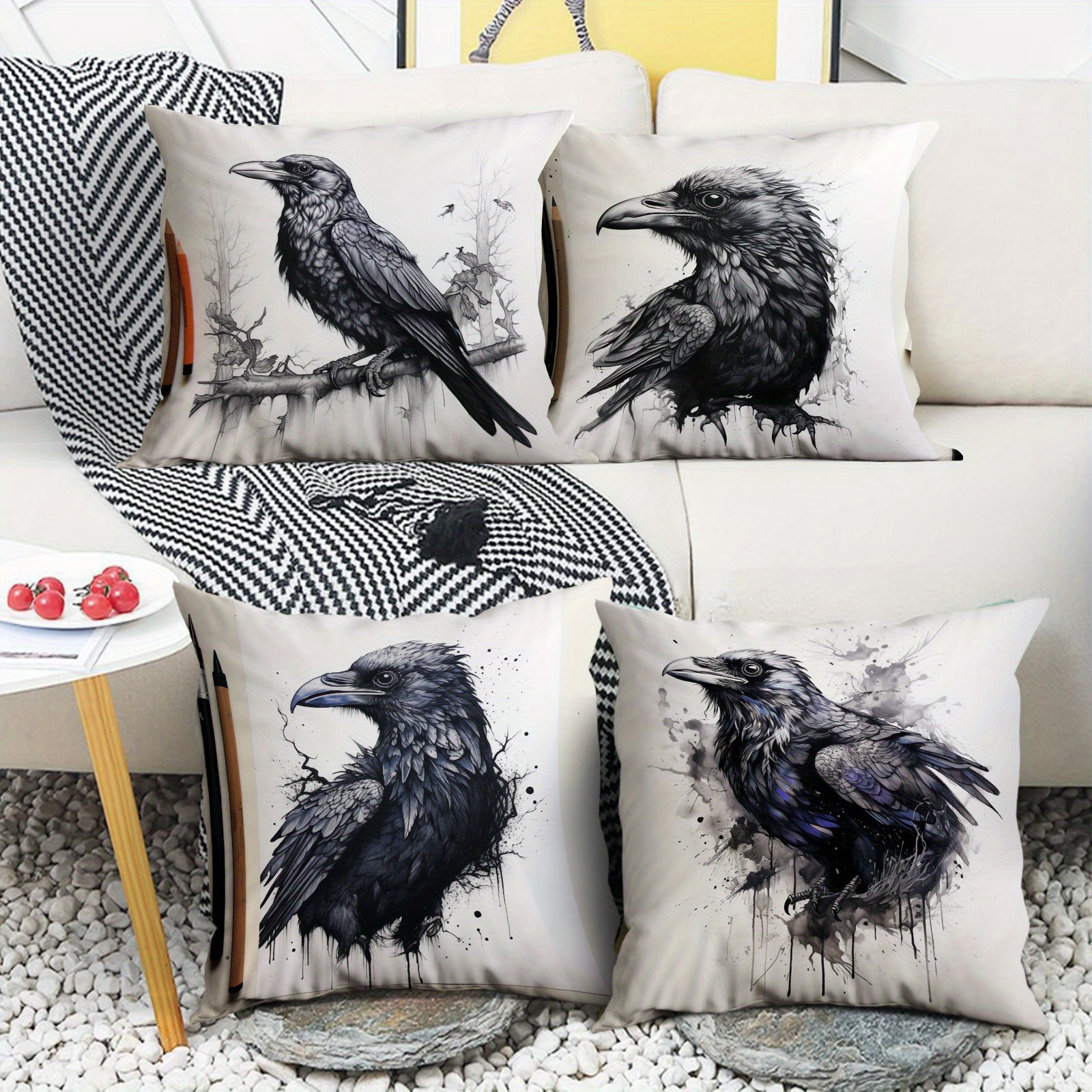 

Contemporary Black Throw Pillow Covers Set Of 4, Color, Zipper Closure, Machine Washable, Woven Polyester, Decorative Cushion Cases For Office, Bedroom, Balcony, Car, Sofa, Patio - No Insert