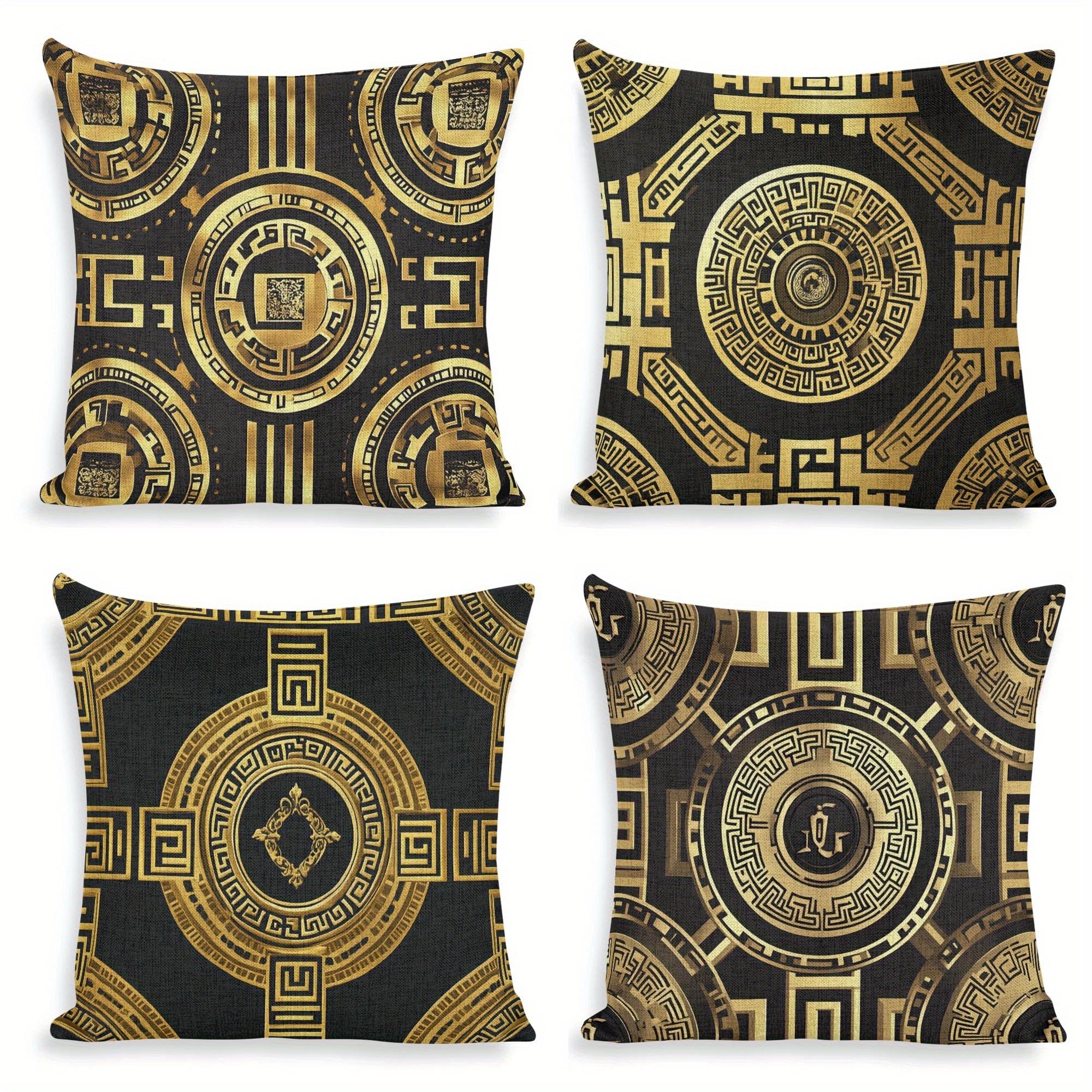 

Set Of 4 Decorative Throw Pillow Covers, 18x18 Inch, Golden And Black Geometric Pattern, Double-sided Print, Square Polyester Cushion Cases For Home Sofa Decor