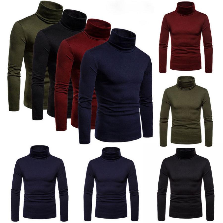 

Men Winter Thermal Pullover, Turtleneck Slim Fit Stretch T-shirt, Solid Color Long Sleeve Tops