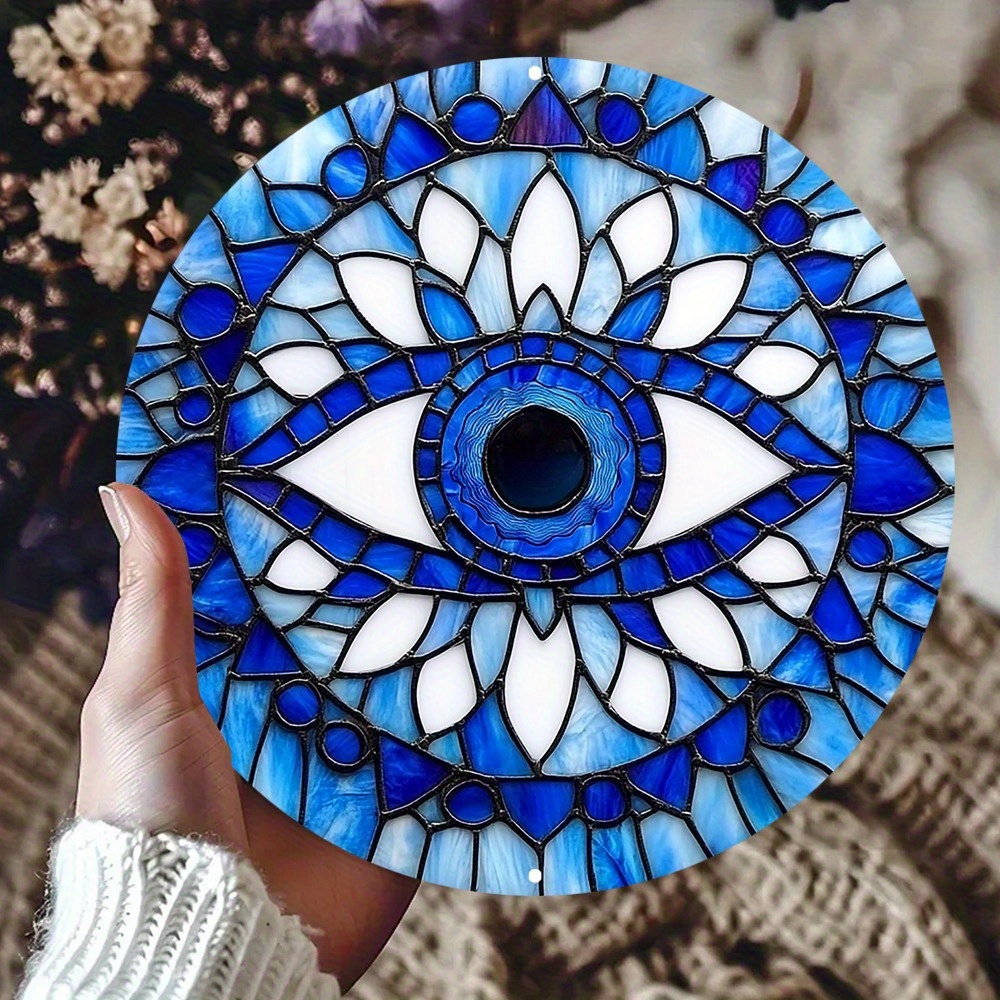 TEMU 2d Flat, 2d Flat 1pc Evil Eye Aluminum Wall .32cm X 20.32cm Blue White Stained Protective Amulet Sign For Home Garden Porch Bathroom Decor