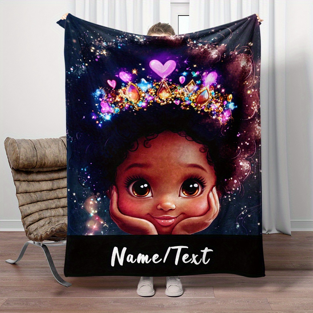 

1pc Custom Name Blanket Beautiful Little Girl - Lightweight Flannel Throw For Sofa, Bed, Travel, Camping, Livingroom, Office, Chair, And Bed - Digital Printing Soft And Warm Flannel, Party, Favors