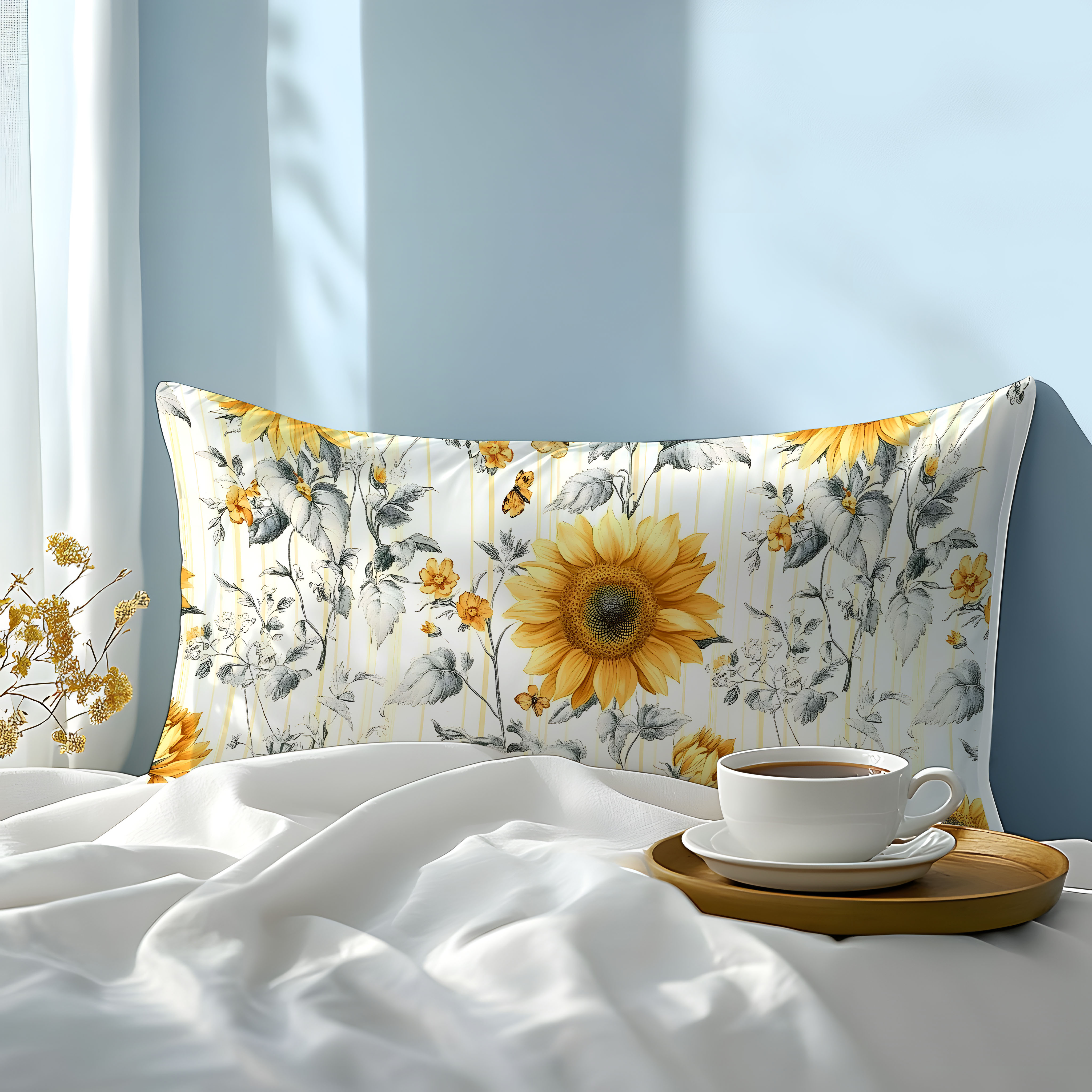 1pc sunflower pattern pillowcase   cotton 3  print soft comfortable   ideal for bedroom   hotel gift home kitchen bedding   waterwashed flat weave 32 count envelope closure machine washable details 0