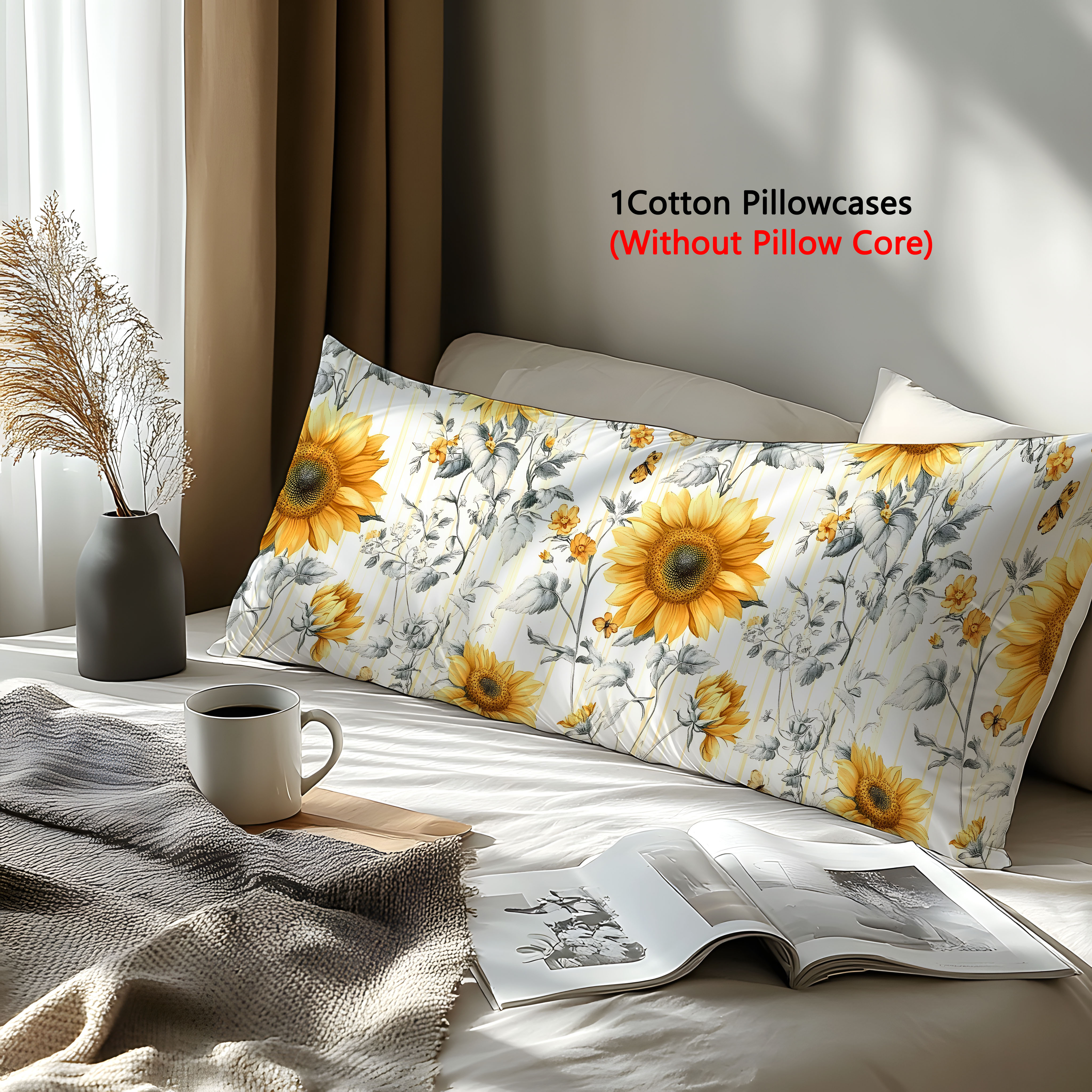 1pc sunflower pattern pillowcase   cotton 3  print soft comfortable   ideal for bedroom   hotel gift home kitchen bedding   waterwashed flat weave 32 count envelope closure machine washable details 2