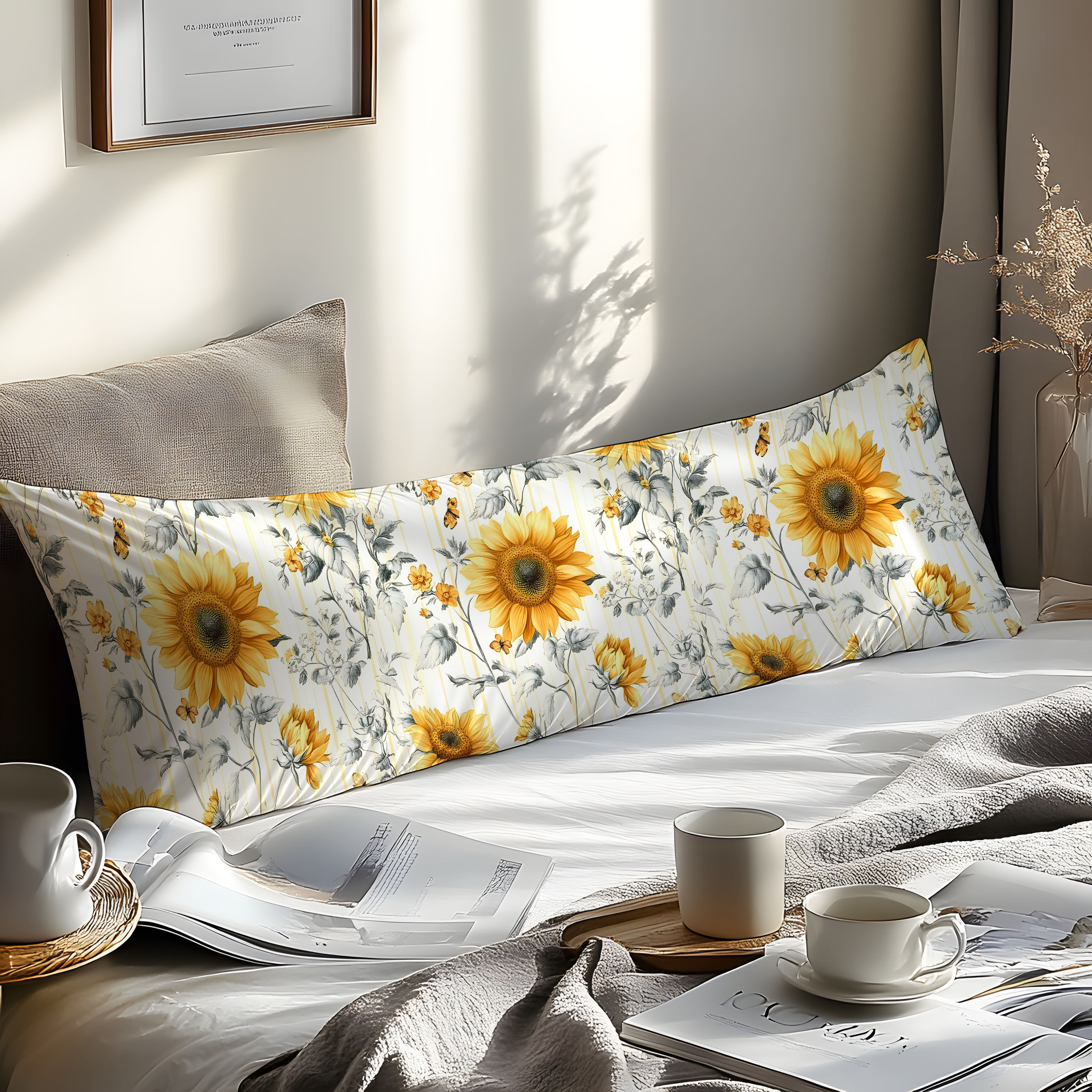 1pc sunflower pattern pillowcase   cotton 3  print soft comfortable   ideal for bedroom   hotel gift home kitchen bedding   waterwashed flat weave 32 count envelope closure machine washable details 4