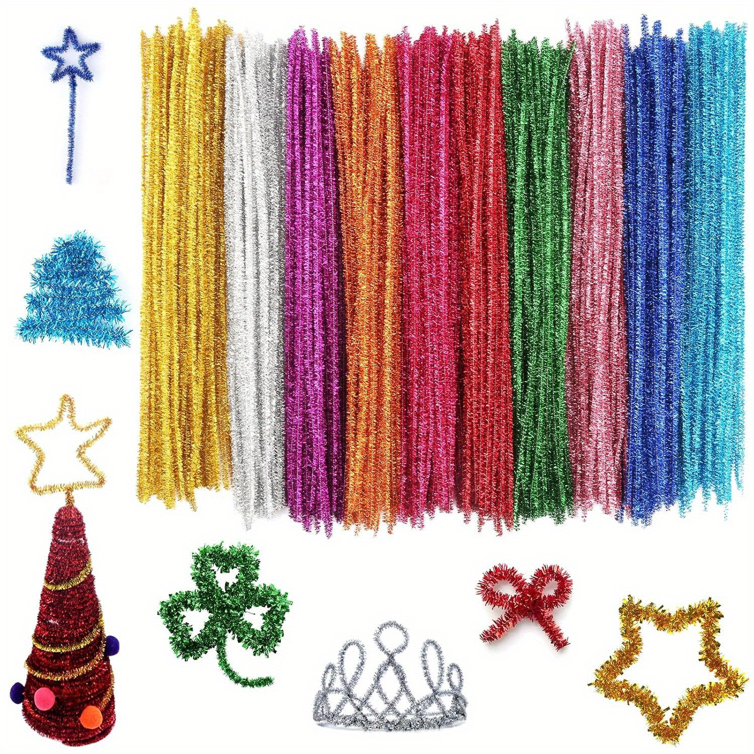 TEMU Pipe Cleaners, Bendable Chenille Wire For Diy Crafts And Decorations, 400 Pieces Of Glitter Pipe Cleaners (30 Cm X 6 Mm)