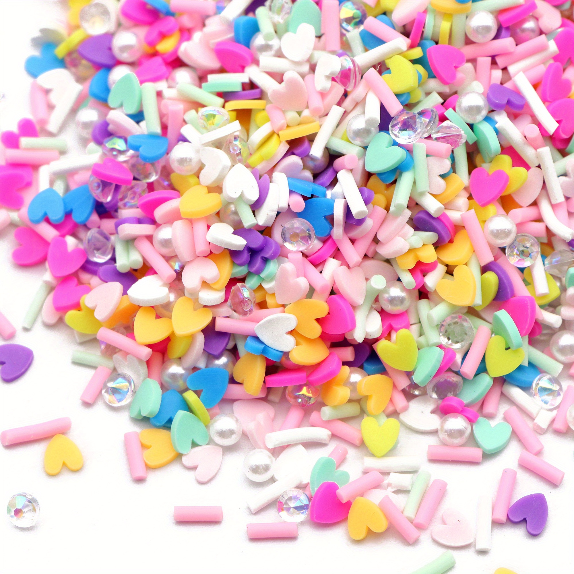 TEMU 50g Polymer Clay Slices & Faux Beads - Heart Shapes, Unscented - Slime Charms For Resin, Lip Gloss Diy, Nail Art & Crafts