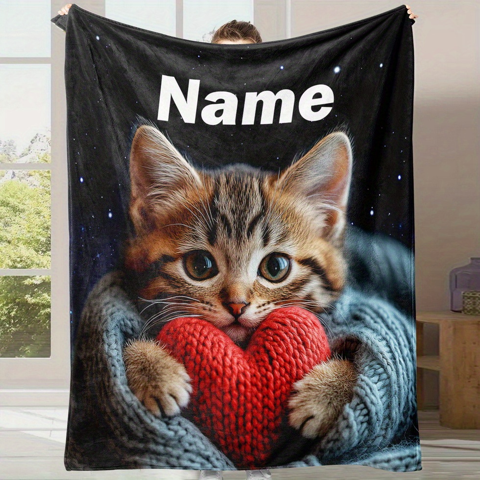 

Personalized Cat-themed Flannel Blanket With Custom Name - Soft, Cozy Throw For Couch, Bed, Camping & Travel - Versatile Gift Wearable Blanket