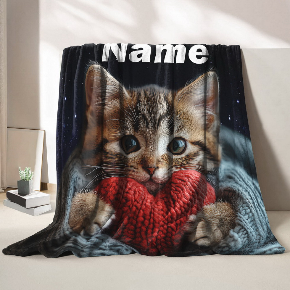 personalized cat themed flannel blanket custom name soft cozy for     sleeping camping and sofa   personalized blanket details 2