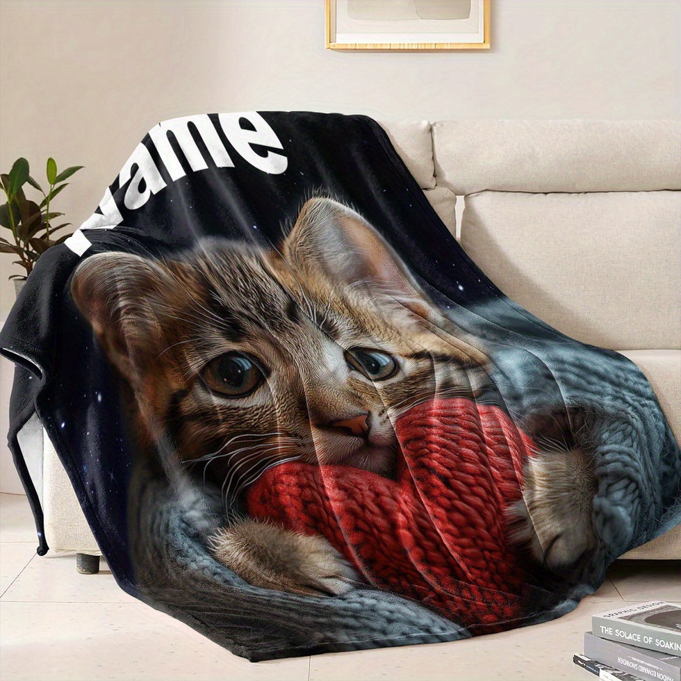 personalized cat themed flannel blanket custom name soft cozy for     sleeping camping and sofa   personalized blanket details 4