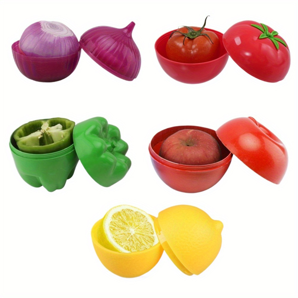 

5pcs And Shaped Storage Containers Set - Reusable Plastic Kitchen Gadgets For Onion, , , Pepper, Apple - Multipurpose, , No Needed