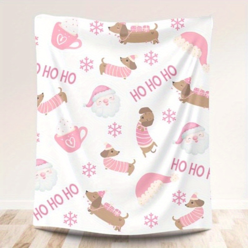 

Christmas Dachshund Flannel Plush Blanket - Gift For , Cute Christmas Decor, Pink Dachshunds, Christmas