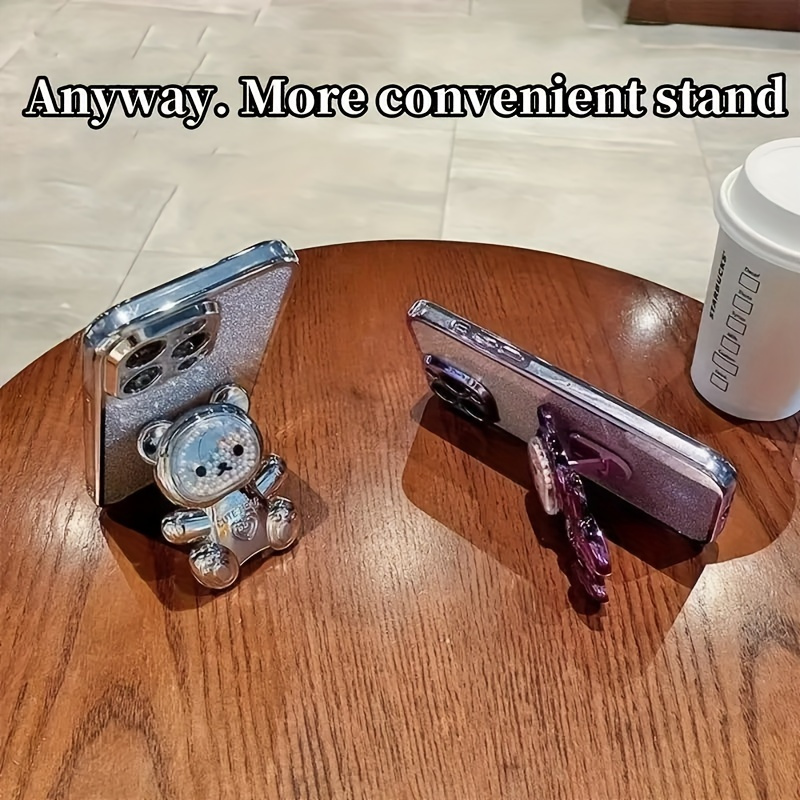 Set Of 3/ Deluxe Electroplated 3D Cute Bear Apple Phone Case, Romantic - Love Heart Bead Bear Hidden Stand - Shockproof Slim Protective Case, Suitable For IPhone 16/Pro Max Plus, Halloween, Christmas - Easter - Valentine's Day Birthday Gift