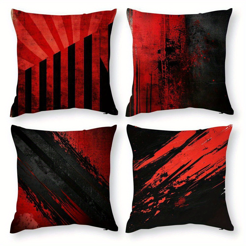 

4pcs Pillow Covers Decoration Black And Red Line Short Plush Home Decor Throw Pillows Cover Pillows Cushion Case Couch Decor For Living Room Cushion Bed Outdoor