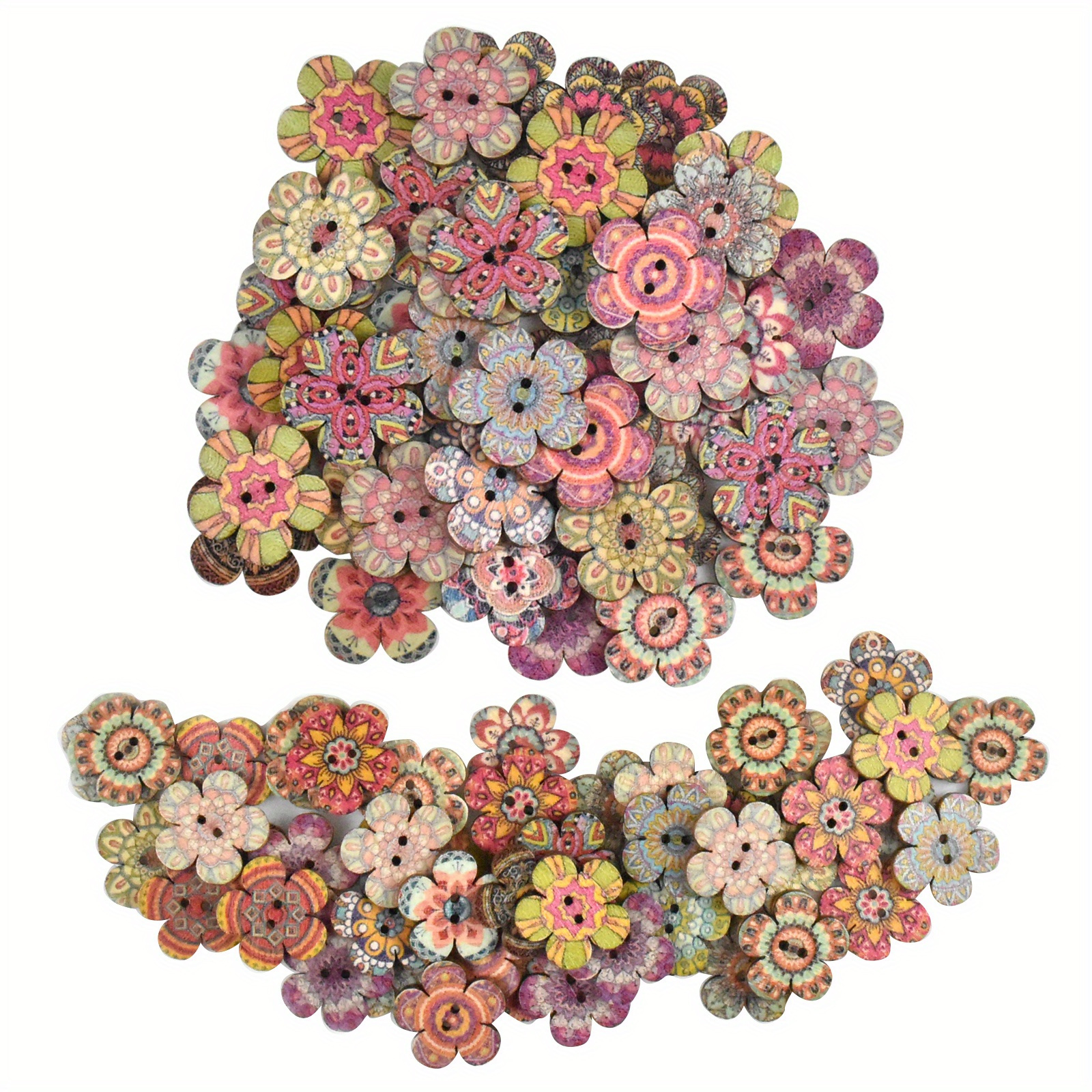 

100pcs Mixed Size Flower Printed Button Retro Buttons 2 Holes Sewing Buttons Wood Decorative Buttons Cardigans Knitting Scrapbooking Supplies 2/ 2.4cm (0.8/ 0.96inch),