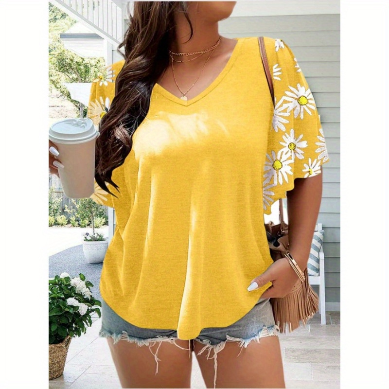 

Women Plus Size Tops Bell Sleeves Floral Print Shirt Casual Bawting Sleeve Blouse