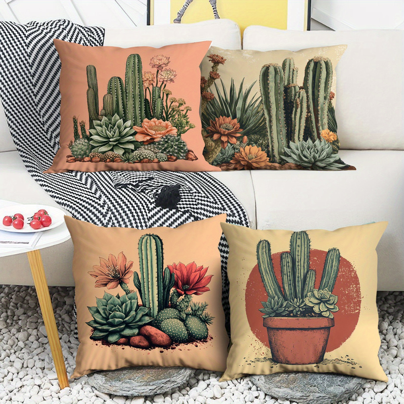 

Cactus Decorative Throw Pillow Covers Set Of 4, Contemporary Style, 100% Polyester Woven Fabric, Zippered Design For , Machine Washable, Office, Bedroom, Living Room, Patio