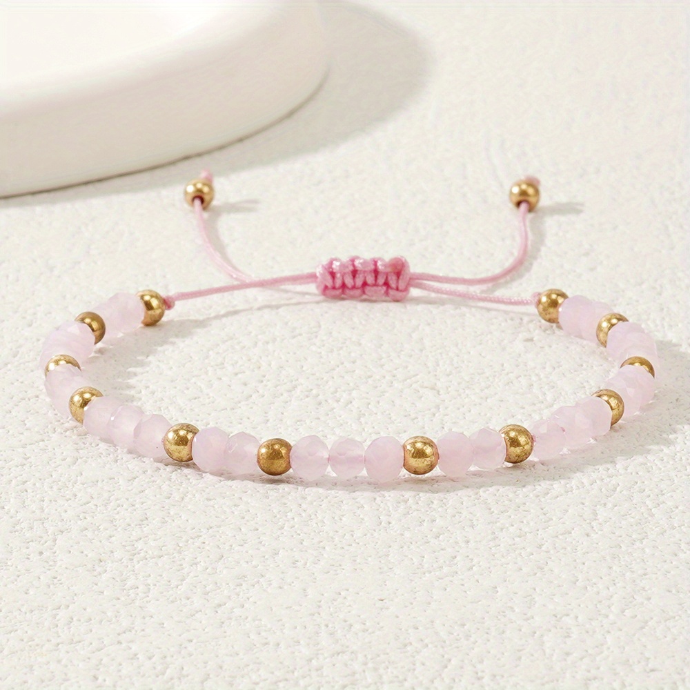 

Bracelet ajustable pour femme, cristal naturel rose, bracelet en perles , style bohème vintage, bijou élégant simple pour et cadeau