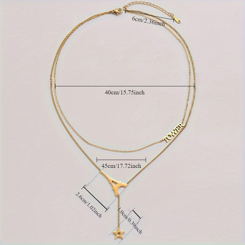 18K Gold Plated Eiffel Tower Pendant Necklace with Star Charm