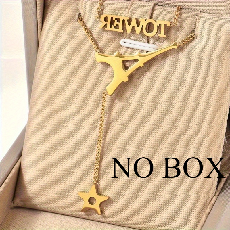 18K Gold Plated Eiffel Tower Pendant Necklace with Star Charm