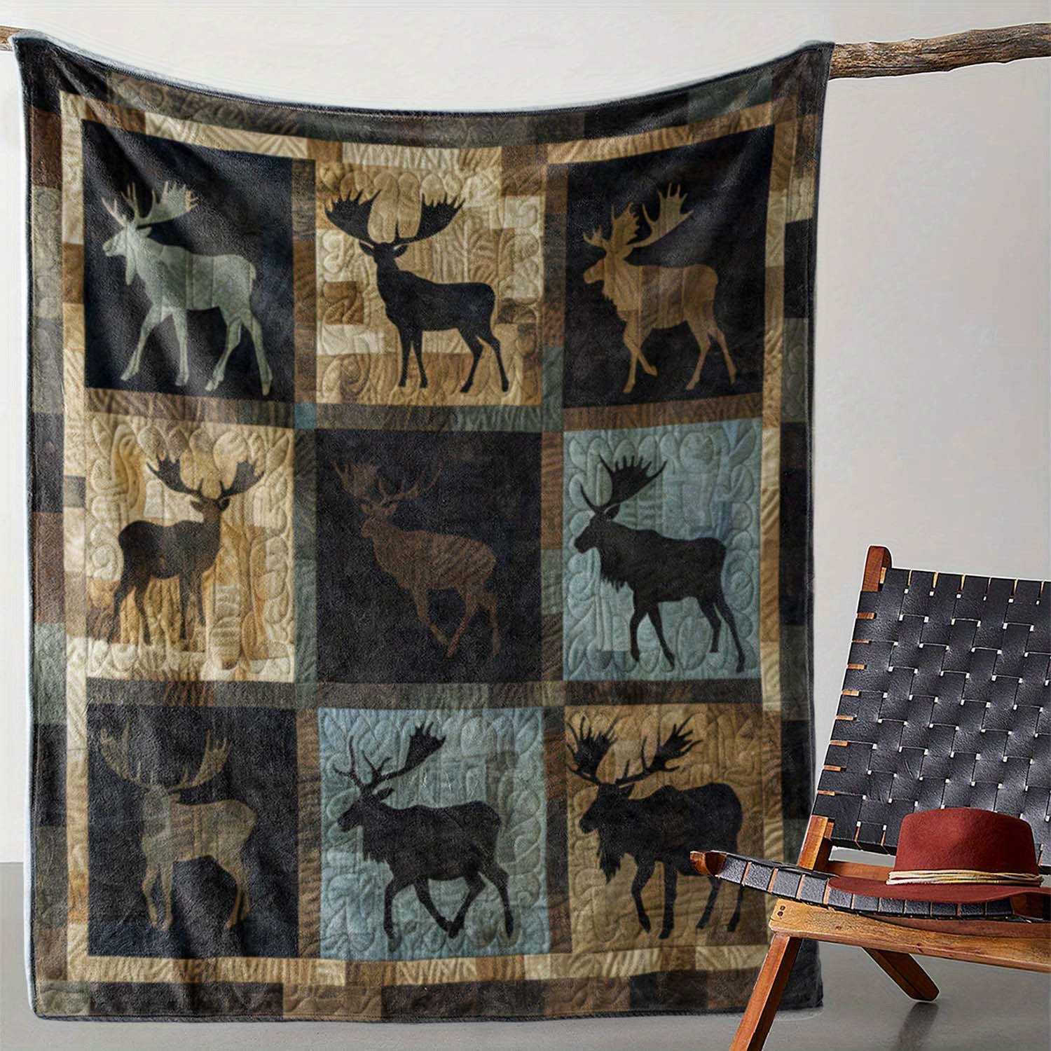 

Vintage Moose Print Throw Blanket - Soft Knitted Polyester Flannel, Multipurpose Cozy Blanket For Sofa, Bed, Car, Office, Camping, Travel - Warm Comfortable Gift Blanket