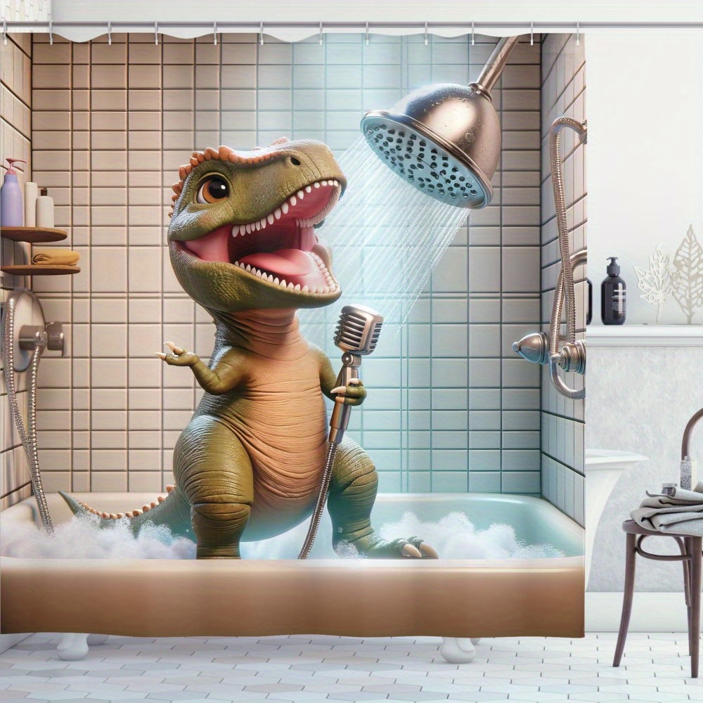 

Dinosaure chantant dans Décor de bain à en polyester imprimé numérique avec des crochets, tissu machine lavable, diviseur de salle de bain pour toutes les