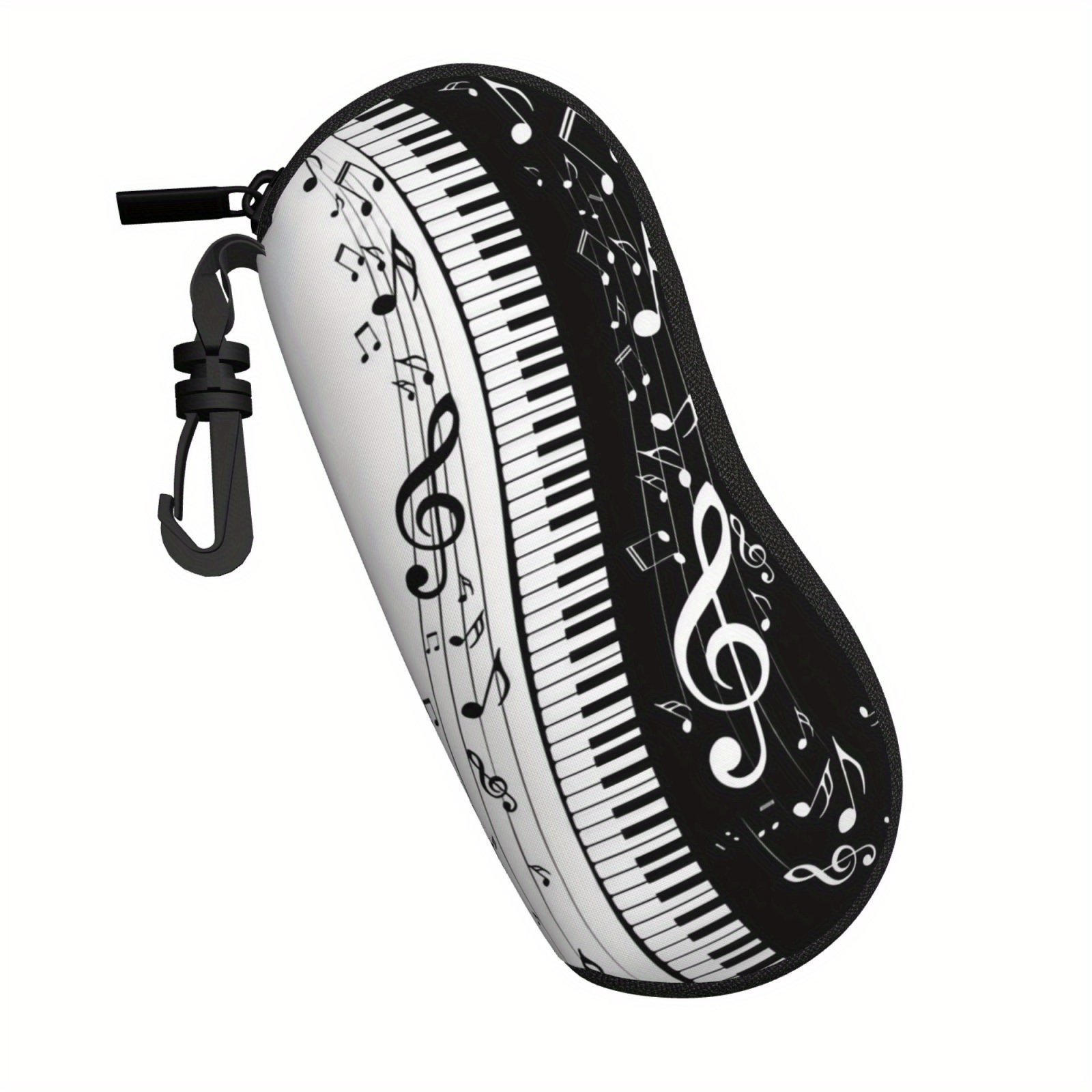 

Music-inspired Glasses Case, Neoprene Eyeglass Pouch With Rubber Zipper, Keyboard & Notes Print, Fashion Accessory For