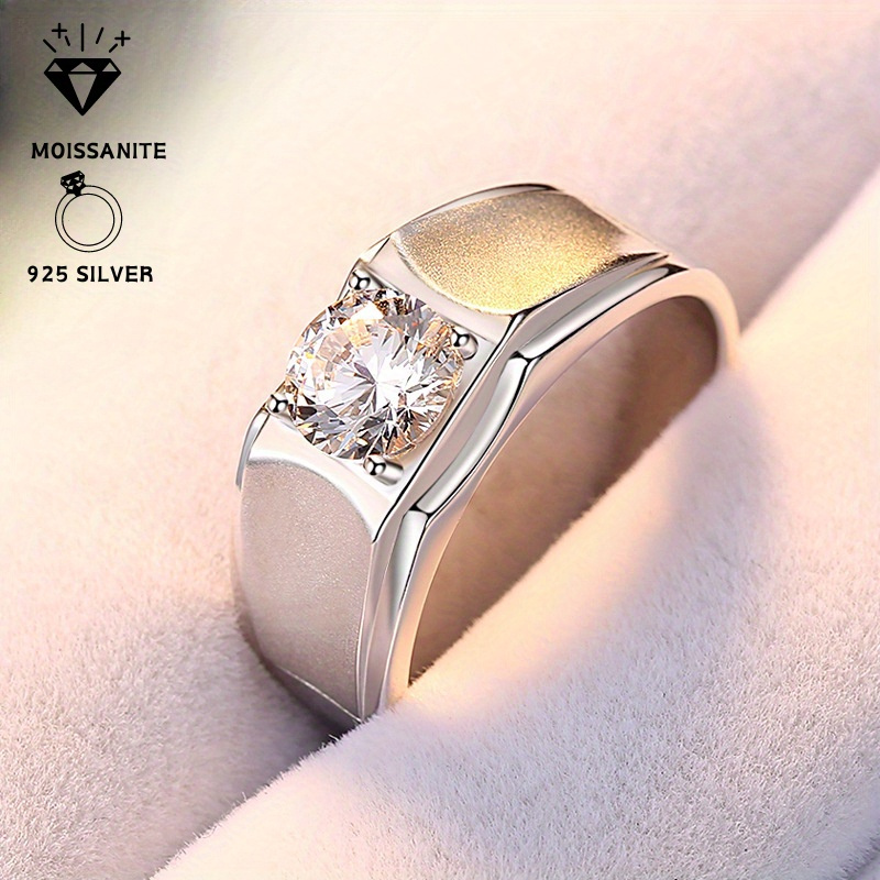 

Elegant 1 Carat Moissanite Men's Ring - Classic Retro Design In 925 Silvery, Exquisite , For Wedding