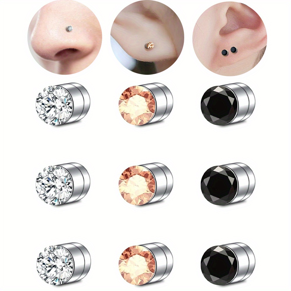 

12pcs Fake Nose Ring Stud Magnetic Nose Stud Clip On Lip Ear Non Pierced Jewelry For Women Men Black Silvery Rose Golden