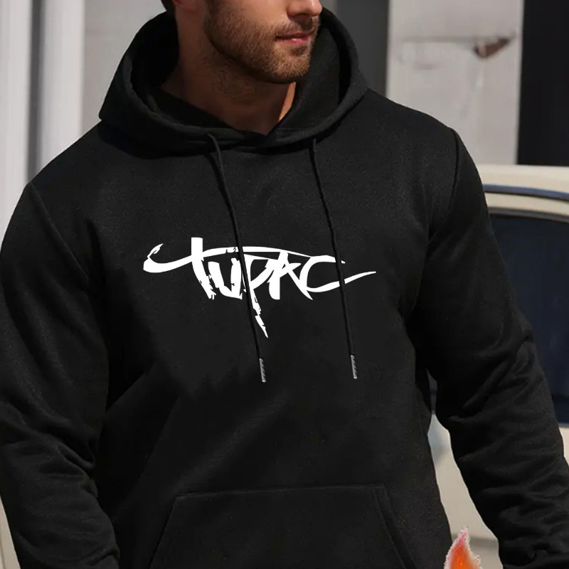 

Men's Fleece-lined Hoodie With Kangaroo Pocket - Casual & Stylish Letter Print Pullover, Fall/winter