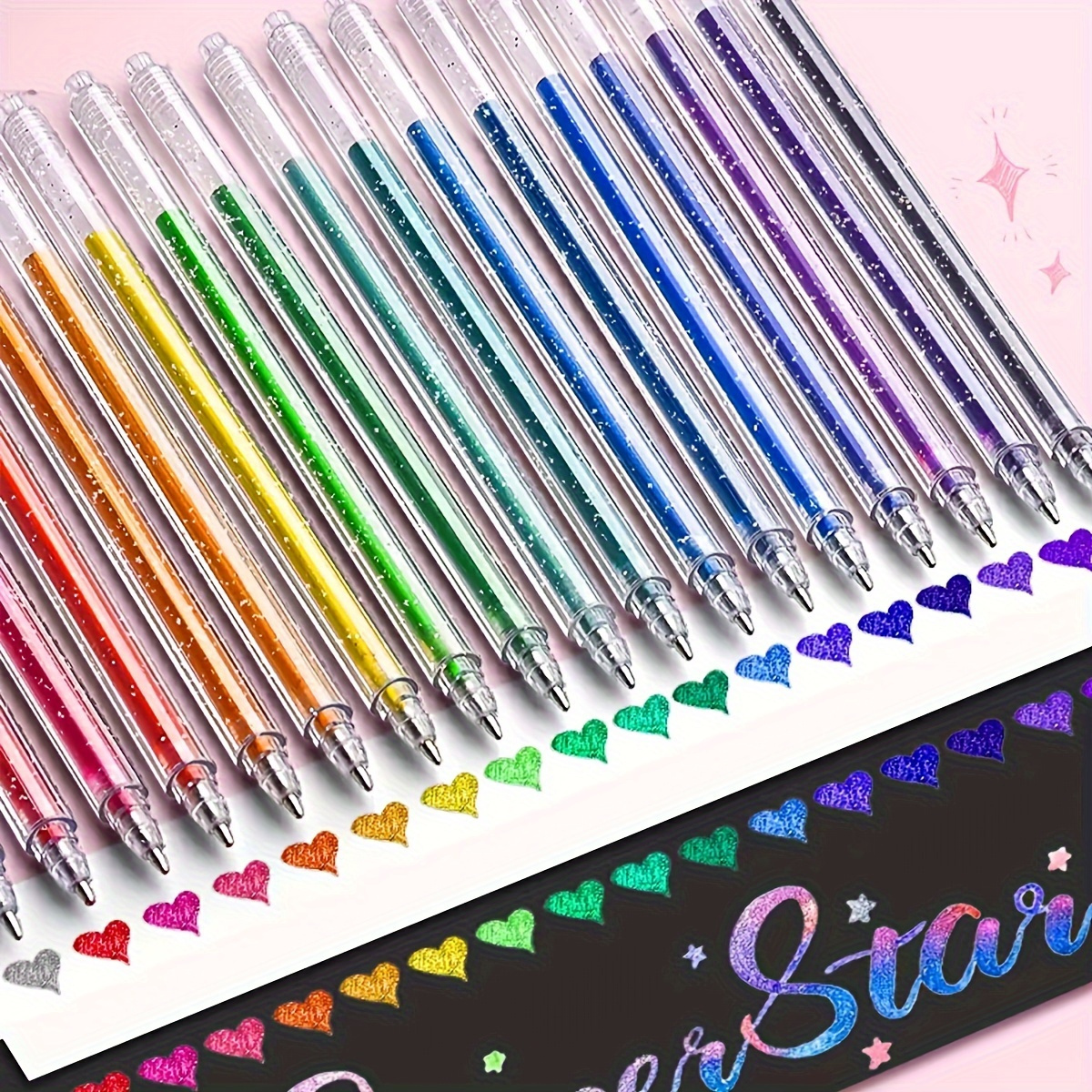 

Glitter Gel Pen Set, 1.0mm Medium Point, Waterproof Plastic Pen With Ink Level - Great For Cardstock, Journaling, Drawing, Marking, Coloring, Art Projects (8/12/18 Color Pack)