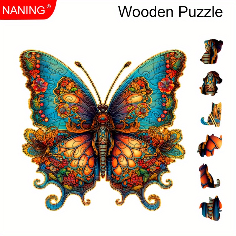 

Magic Halloween Christmas Presents Butterfly Wooden Puzzle Birthday, Thanksgiving, Mixed Colors, Irregular Shapes, Parent-child Games, Party Games Toys, Concentrated Training Toys For Men And Women