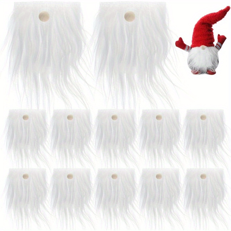 

12pcs Cute Fiber Beards With Wooden Balls - Faux Fur Fabric Precut Gnomes Beards For And Christmas Craft Supplies