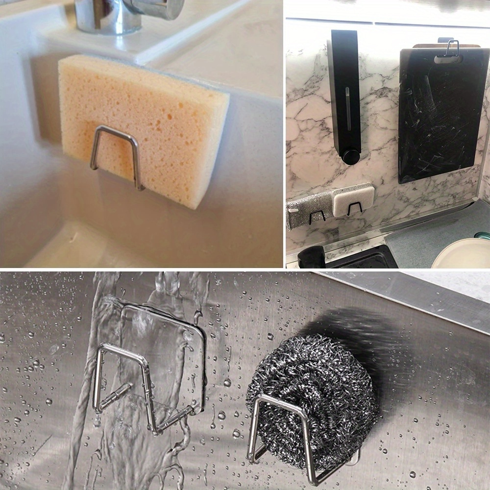   self   stainless steel sponge holder for kitchen bathroom   rust resistant organizer details 6