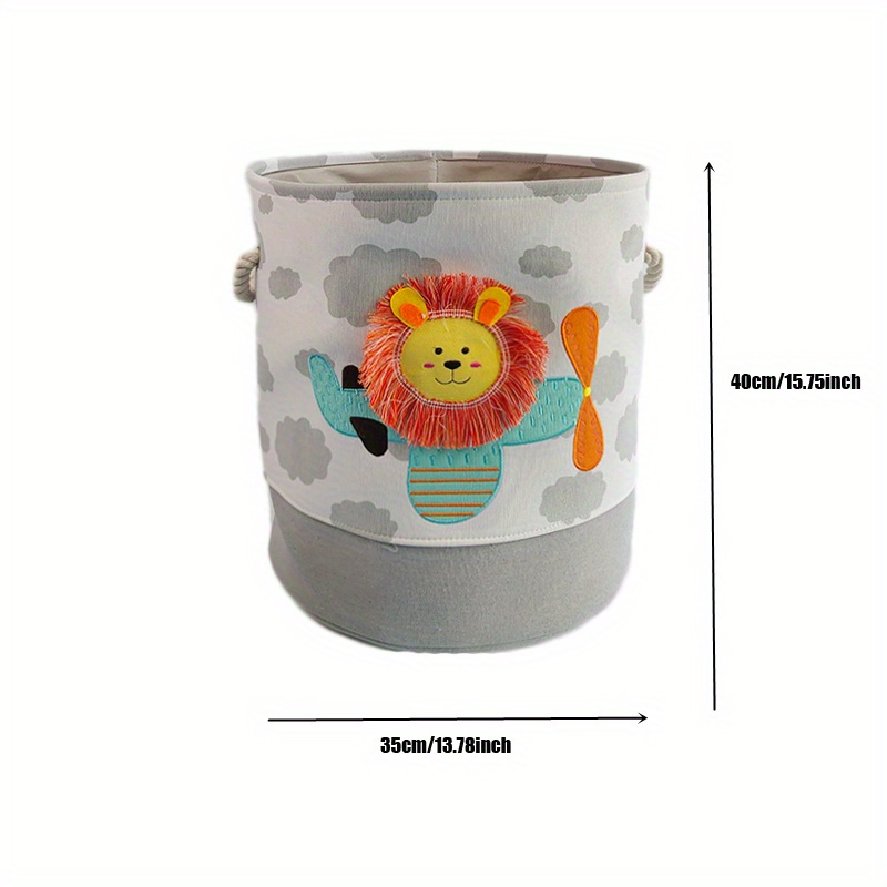 large cartoon lion folding laundry basket gray fabric organizer for toys clothes   storage details 0