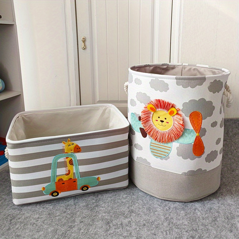 large cartoon lion folding laundry basket gray fabric organizer for toys clothes   storage details 1