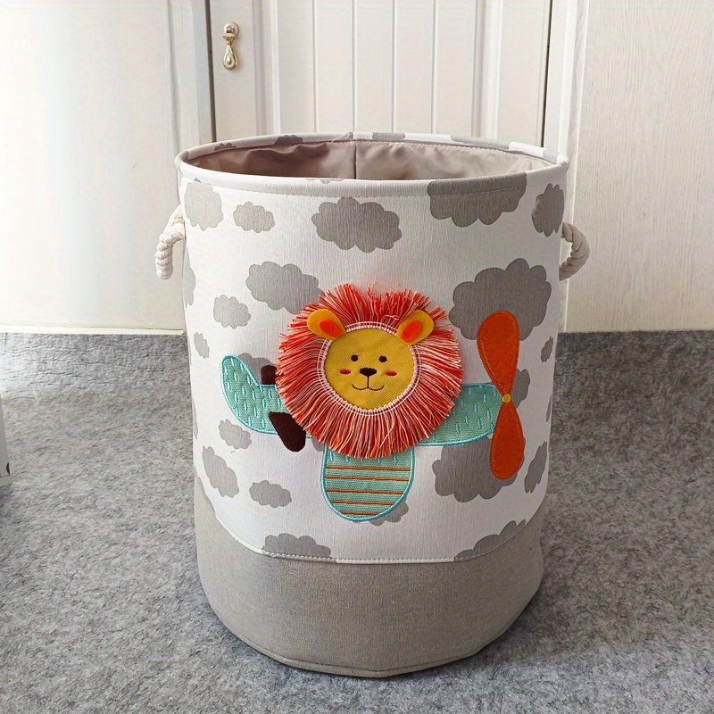 large cartoon lion folding laundry basket gray fabric organizer for toys clothes   storage details 2