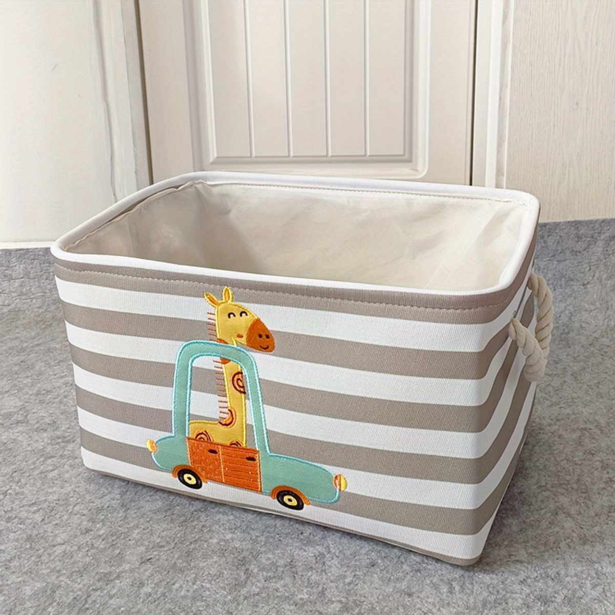 large cartoon lion folding laundry basket gray fabric organizer for toys clothes   storage details 3