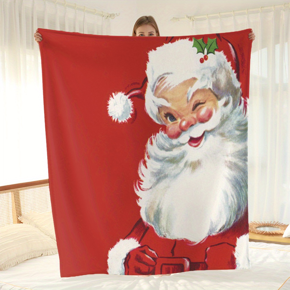 

Santa Claus Design Flannel Throw Blanket - Soft Polyester Couch Cover, Lightweight Multipurpose Christmas Holiday Gift Blanket