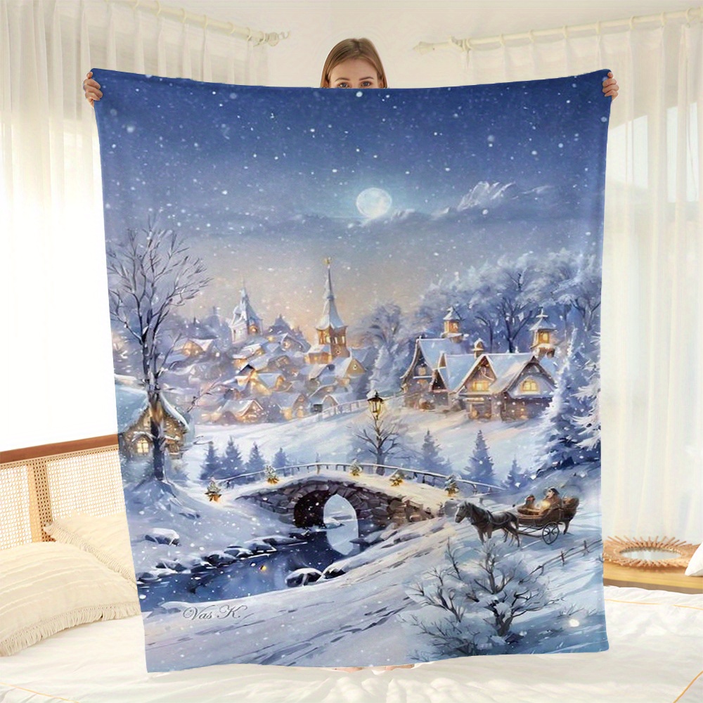 

Winter Wonderland Flannel Throw Blanket - Polyester, White Christmas Snow Scene, Cozy Sofa Cover, Bed Spread, Decorative Flannel Gift Blanket 250-300 G/m²