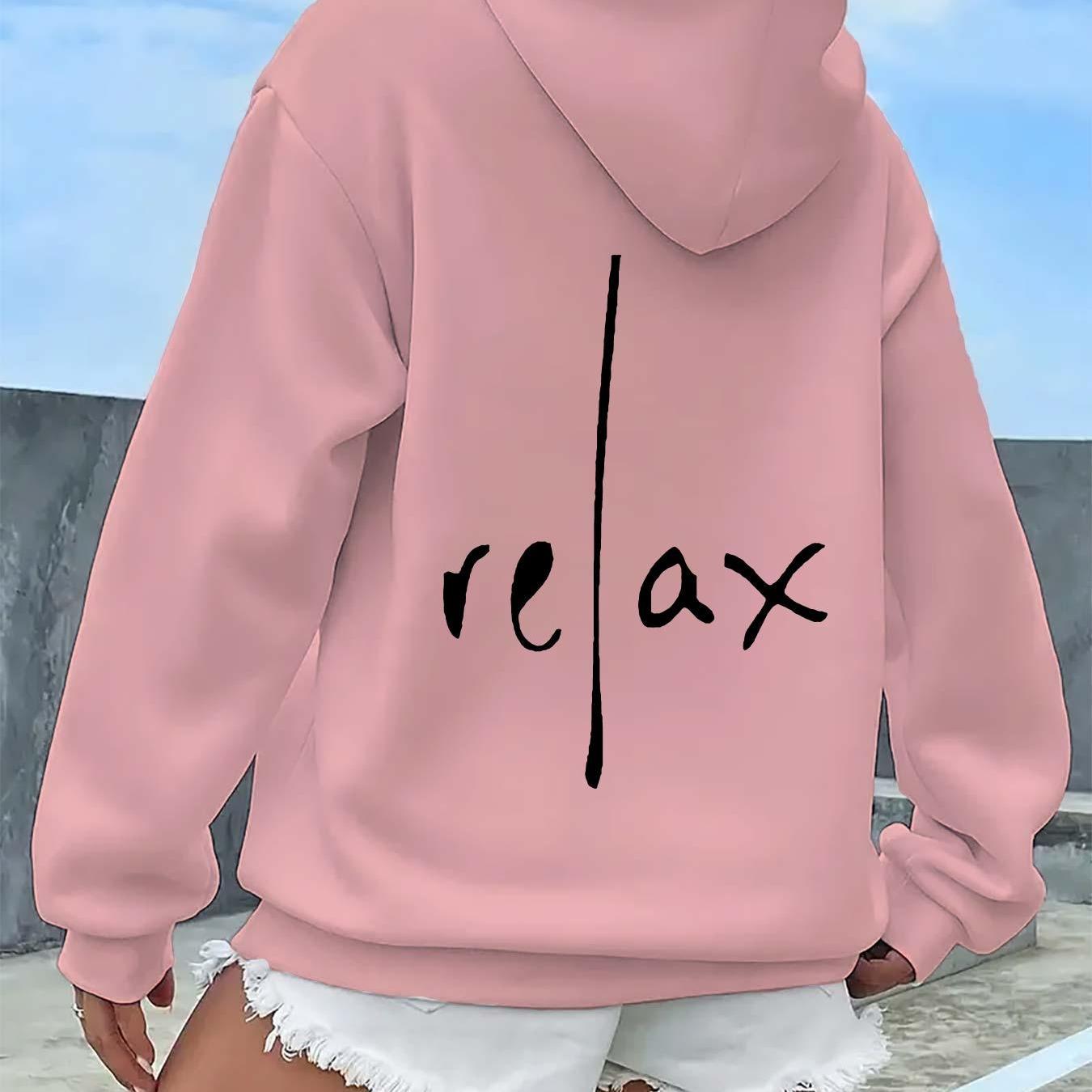 

Women's Casual Polyester Hoodie With "relax" Print, Long Sleeve Pullover With Kangaroo Pocket, Warm Fleece-lined Hooded Sweatshirt For All , Sweater Hoodie