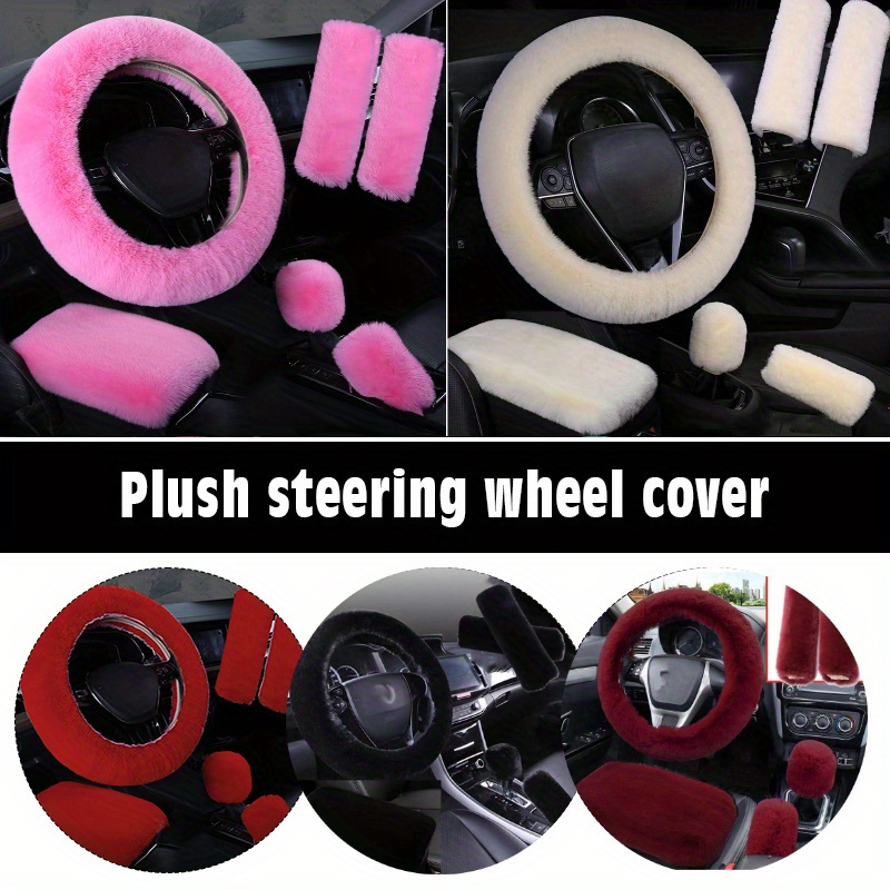 

Plush Winter Car Steering Wheel Cover Set, 6pcs - Warm Rabbit Hair, Non-slip, , Fit With Armrest Pad & Gear Knob Cover, Women's Interior Accessories