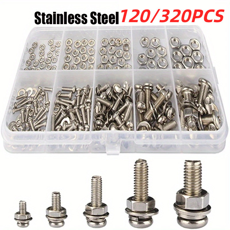 

Premium Stainless Steel Screw And Nut Assortment Kit - 120/320pcs - -resistant, Snap-in Nuts, M2 To M5 Sizes - Ideal For Diy, Repair, And Industrial Applications