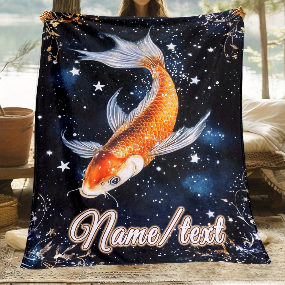 

Couverture personnalisée Koi Fish - Flanelle légère personnalisée pour canapé, lit, voyage, camping - Literie en polyester à numérique douce et chaude, plumes, utilisation électricité (1 pièce)