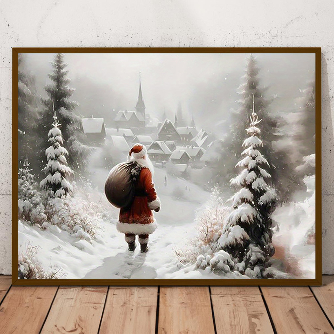 

Vintage Santa Claus In Snow Canvas Print - Christmas Wall Art Decor, 1pc Rustic Farmhouse Style Holiday Poster For Home, Bedroom, Kitchen, Living Room, Bathroom, Office, Cafe, 12x16 Inch